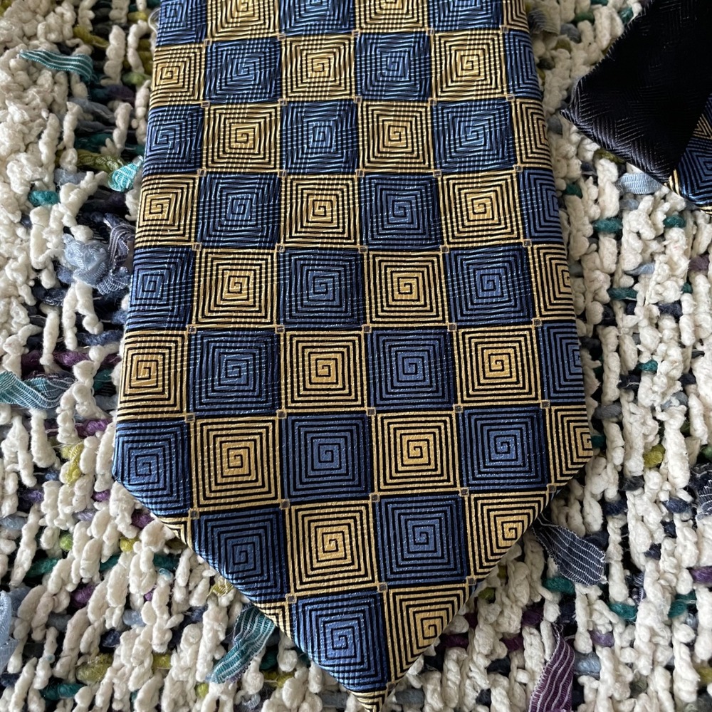 Salvatore Pellegrino‎ Silk Necktie & Pocket Square Geometric Blue Gold Italian